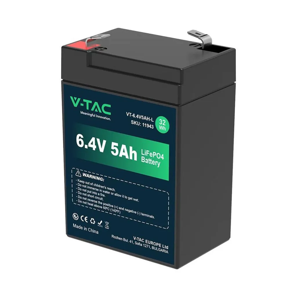 V-TAC Batteria al Litio 6.4V 5Ah per Allarmi Videosorveglianza UPS Terminali T2 70*47*99mm IP55 - immagine 1
