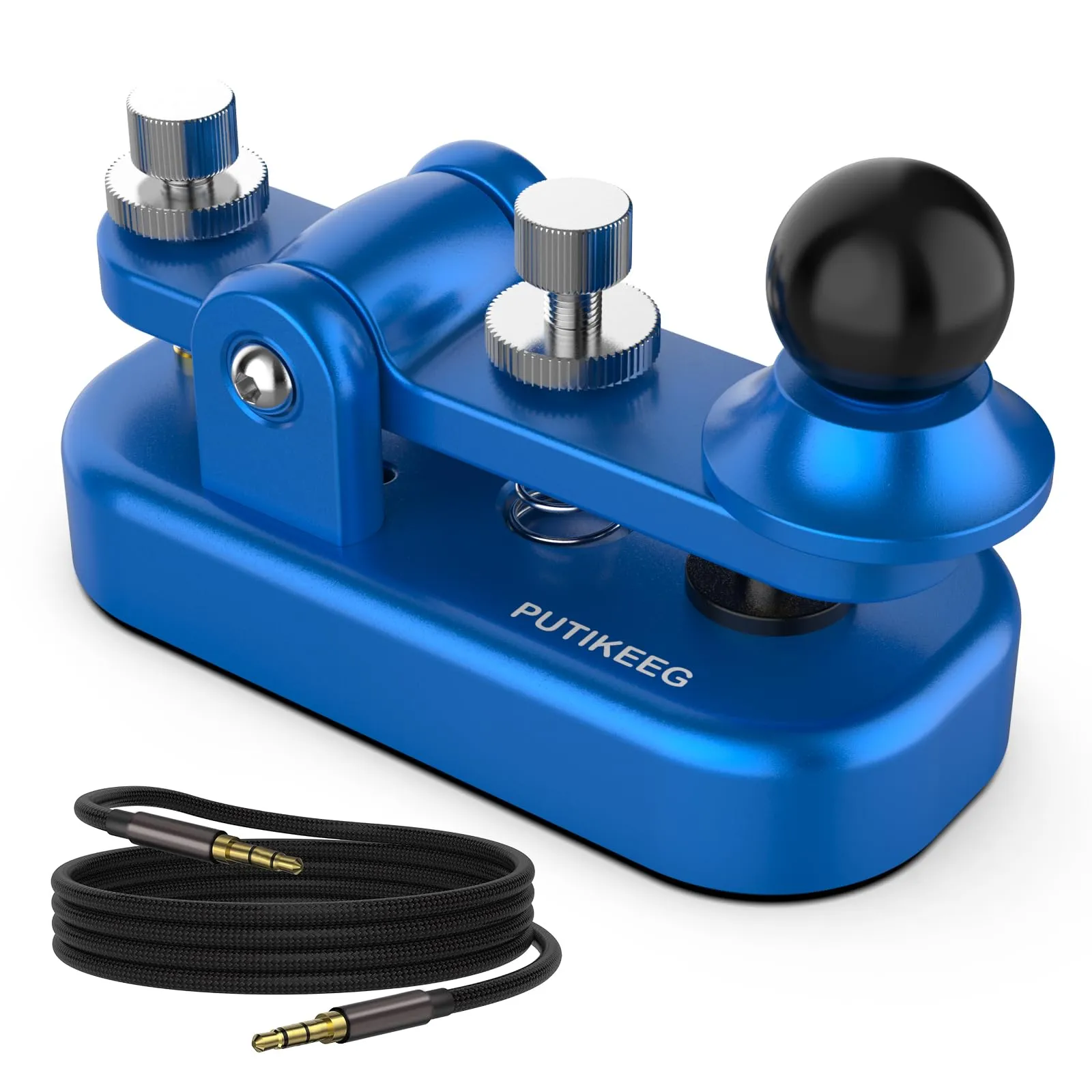 Mini chiave radio Morse CW HAM Send Telegram doppia pagaia Morse Code Key con base corpo in lega di alluminio blu (S) - immagine 1