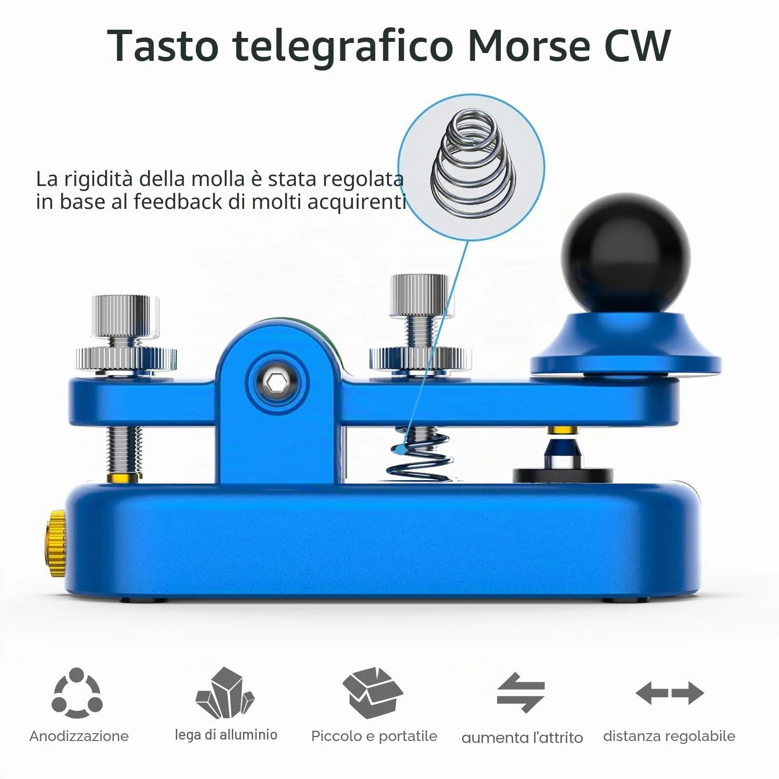 Mini chiave radio Morse CW HAM Send Telegram doppia pagaia Morse Code Key con base corpo in lega di alluminio blu (S) - immagine 3