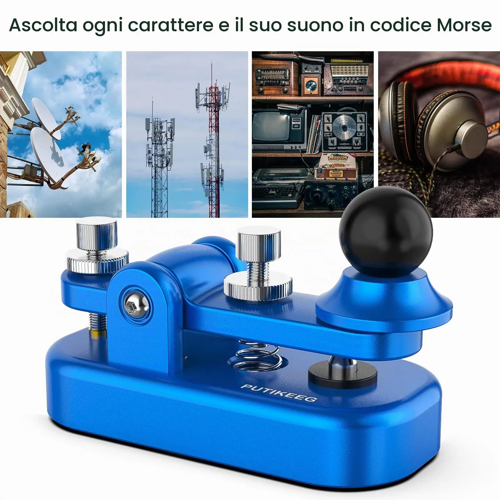 Mini chiave radio Morse CW HAM Send Telegram doppia pagaia Morse Code Key con base corpo in lega di alluminio blu (S) - immagine 4