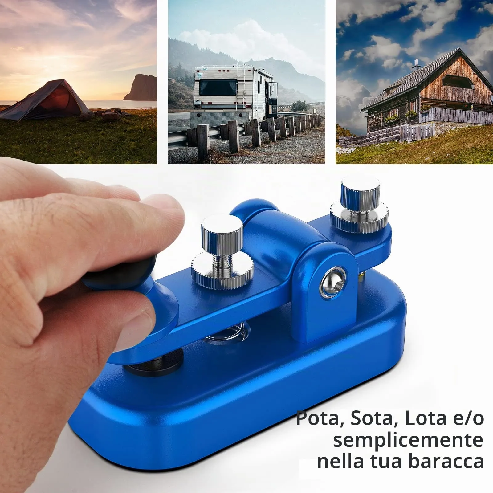Mini chiave radio Morse CW HAM Send Telegram doppia pagaia Morse Code Key con base corpo in lega di alluminio blu (S) - immagine 5