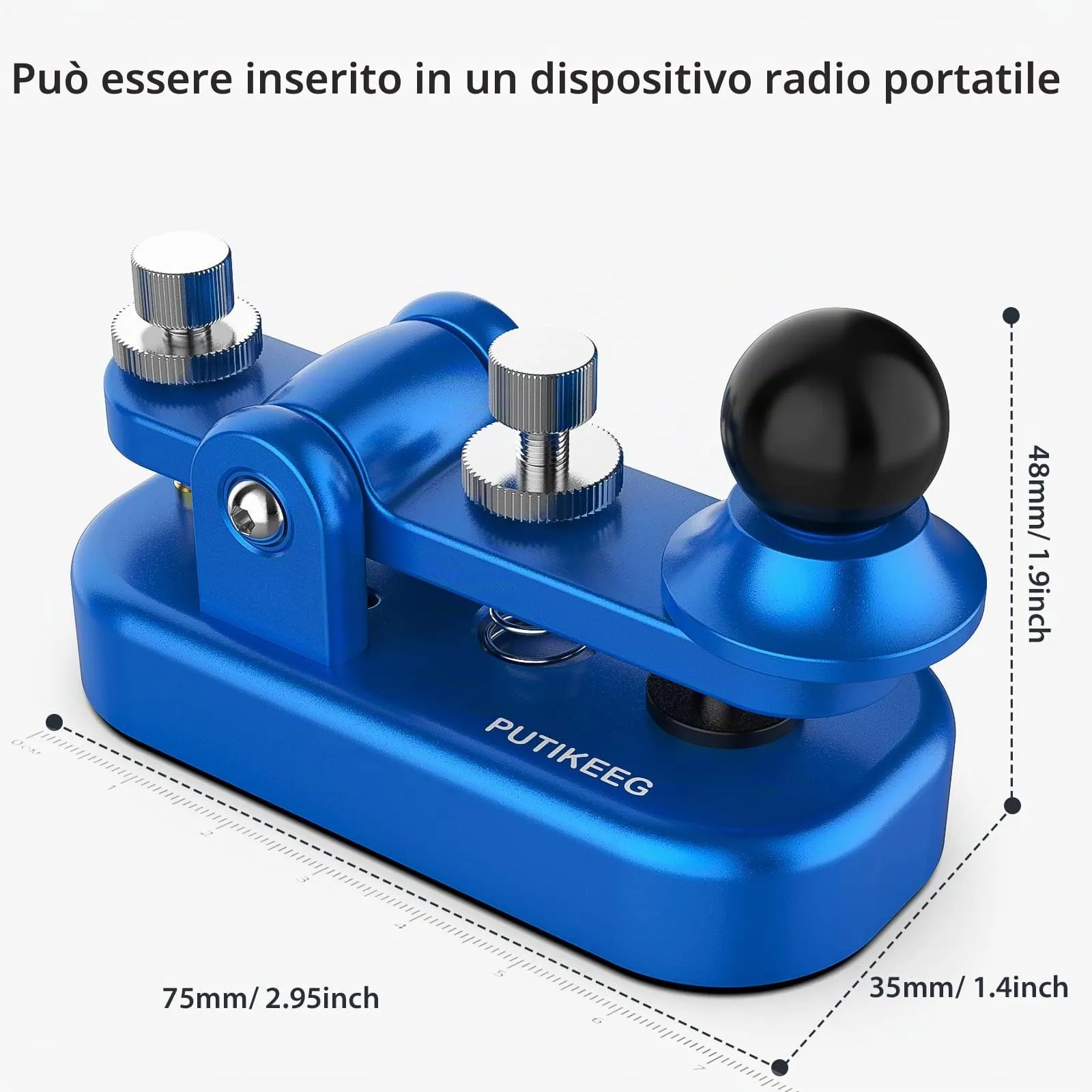 Mini chiave radio Morse CW HAM Send Telegram doppia pagaia Morse Code Key con base corpo in lega di alluminio blu (S) - immagine 6