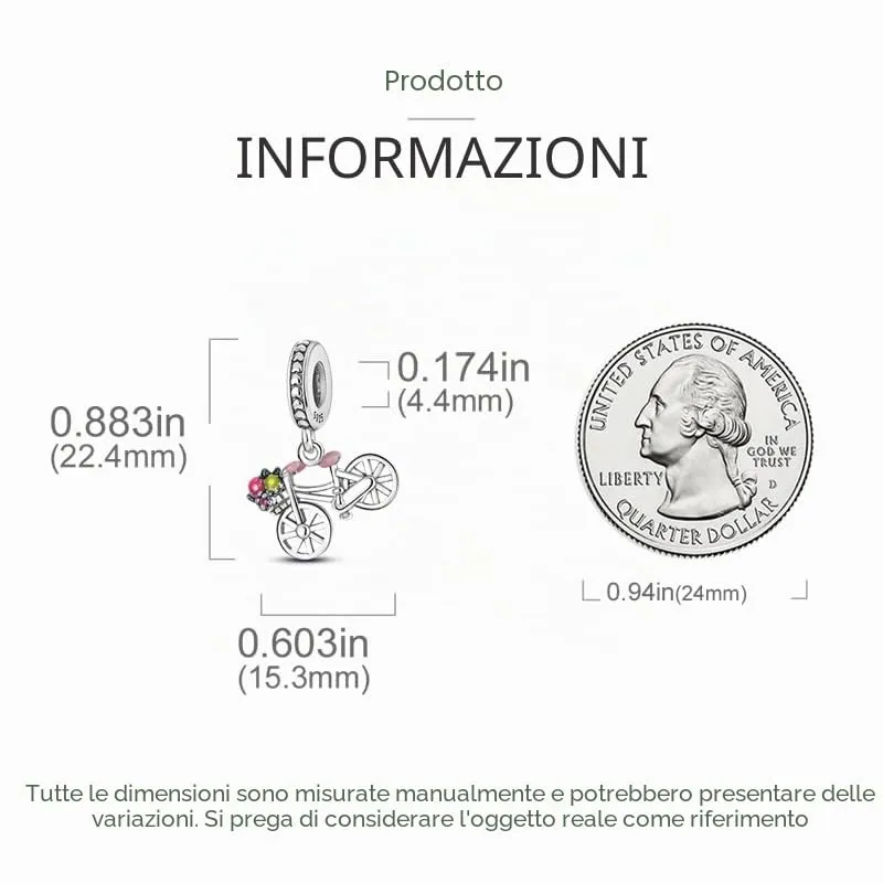 CYCUFF Sterling Silver Charms 925 per Bracciale Europeo, Collane Pendente Perline Gioielli Regalo per Le Donne Amici di Famiglia (Charm Bicycle) - immagine 4