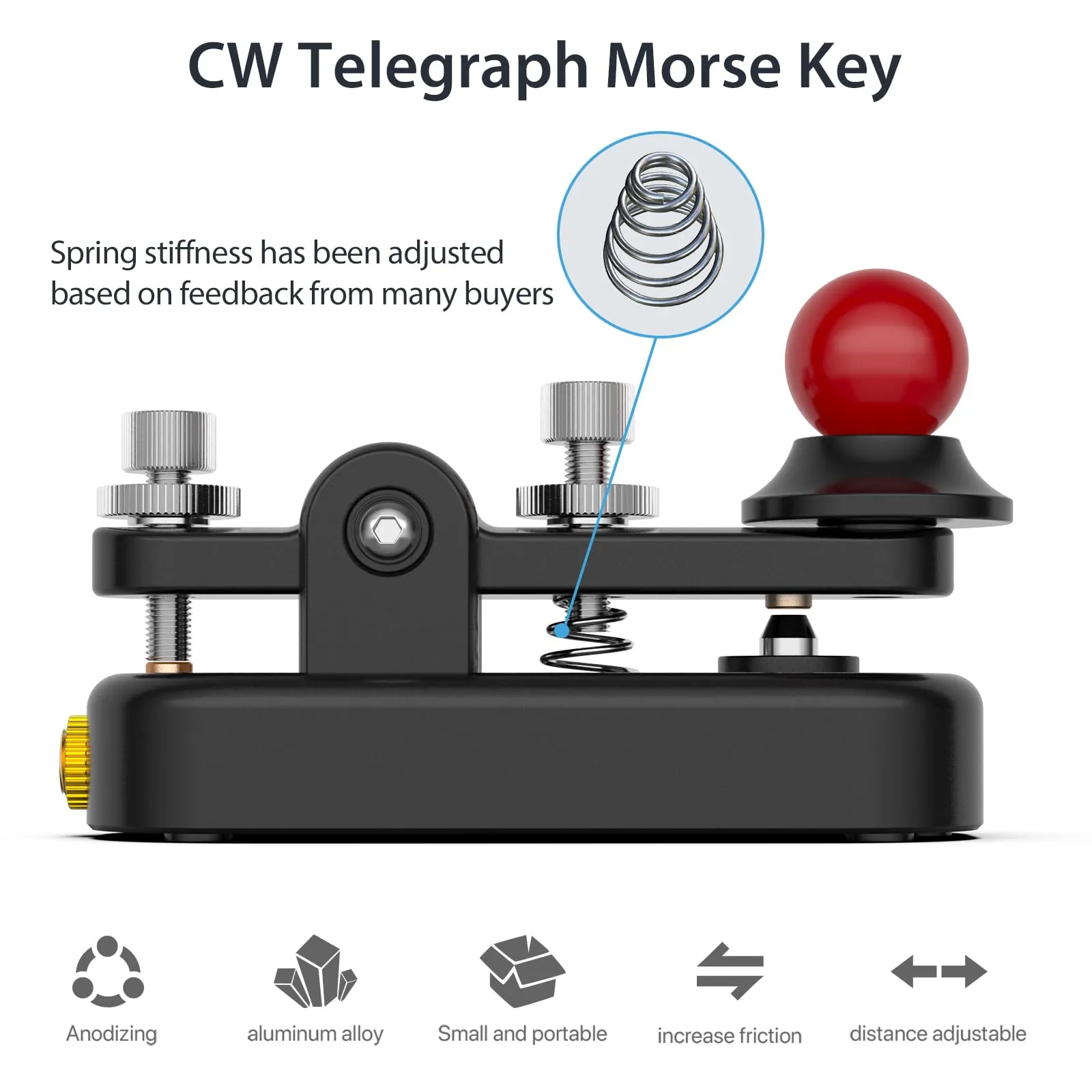 Mini Morse Radio Chiave CW HAM Invia Telegramma Chiave Morse Singola Pala con Corpo in Lega di Alluminio Nero Base (S) - immagine 2