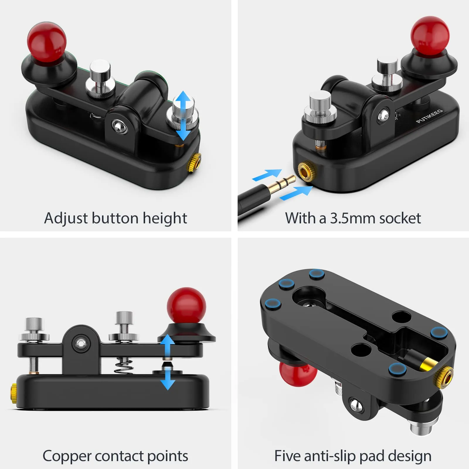 Mini Morse Radio Chiave CW HAM Invia Telegramma Chiave Morse Singola Pala con Corpo in Lega di Alluminio Nero Base (S) - immagine 3