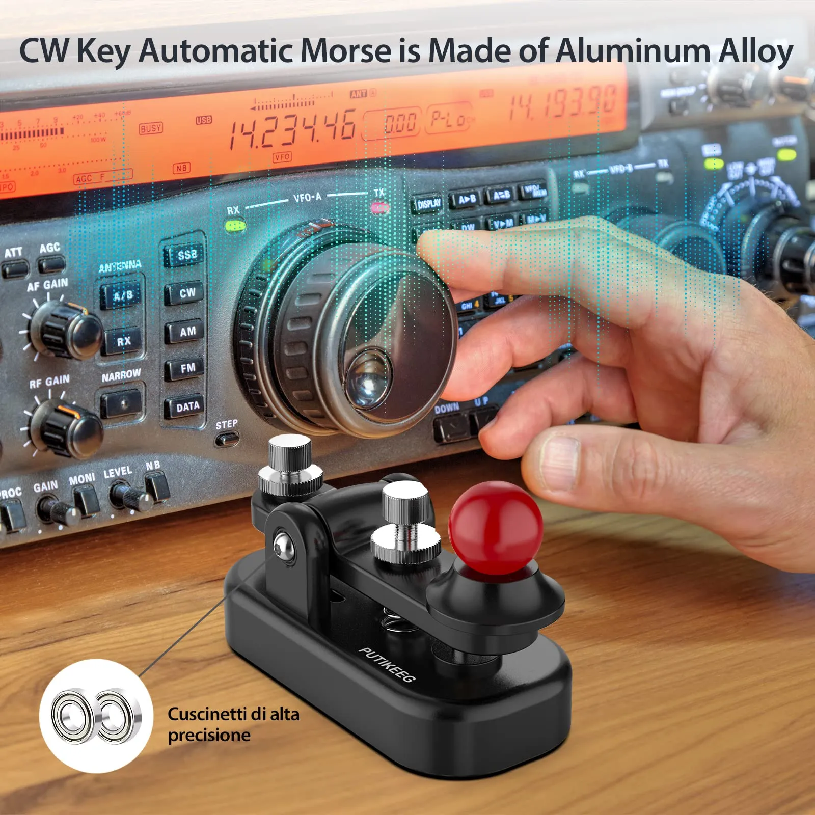 Mini Morse Radio Chiave CW HAM Invia Telegramma Chiave Morse Singola Pala con Corpo in Lega di Alluminio Nero Base (S) - immagine 4