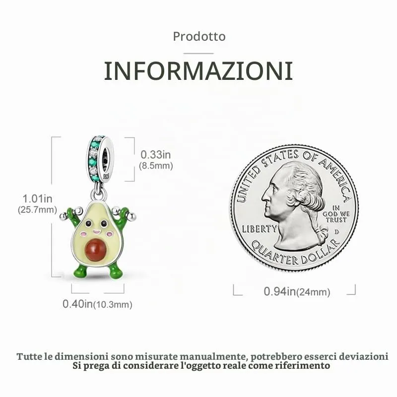 CYCUFF Sterling Silver Charms 925 per Bracciale Europeo, Collane Pendente Perline Gioielli Regalo per Le Donne Amici di Famiglia (Charms Avocado Hantel) - immagine 3