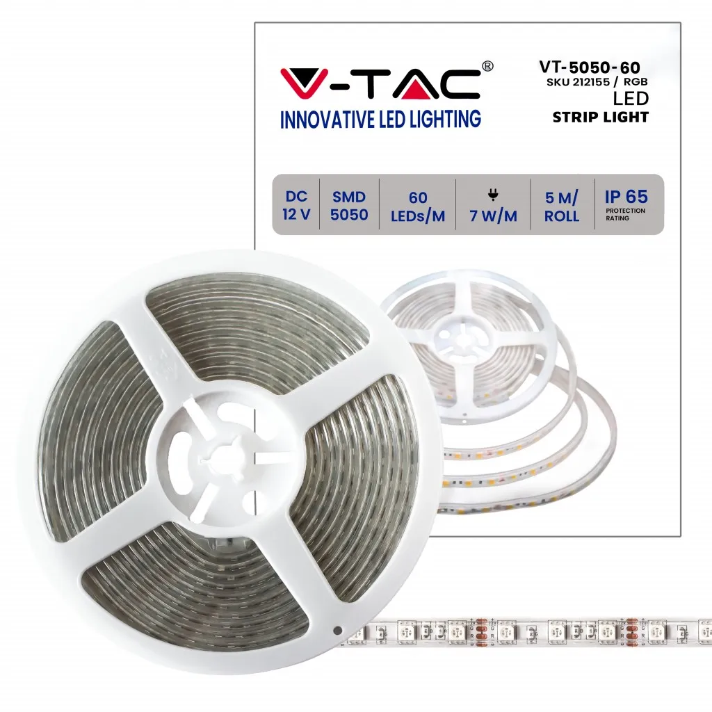 V-TAC Strip LED SMD5050 7W/m 5m 60 LED/m 12V RGB IP65 10mm - immagine 1