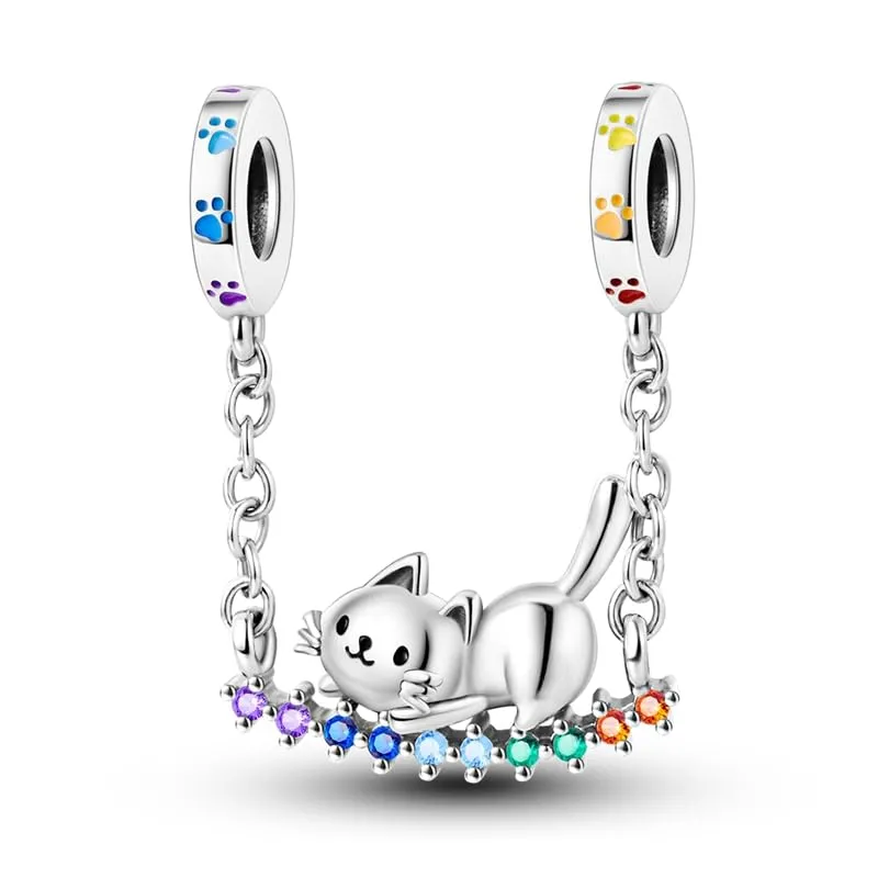 CYCUFF Sterling Silver Charms 925 per Bracciale Europeo, Collane Pendente Perline Gioielli Regalo per Le Donne Amici di Famiglia (Charms gatto arcobaleno) - immagine 1