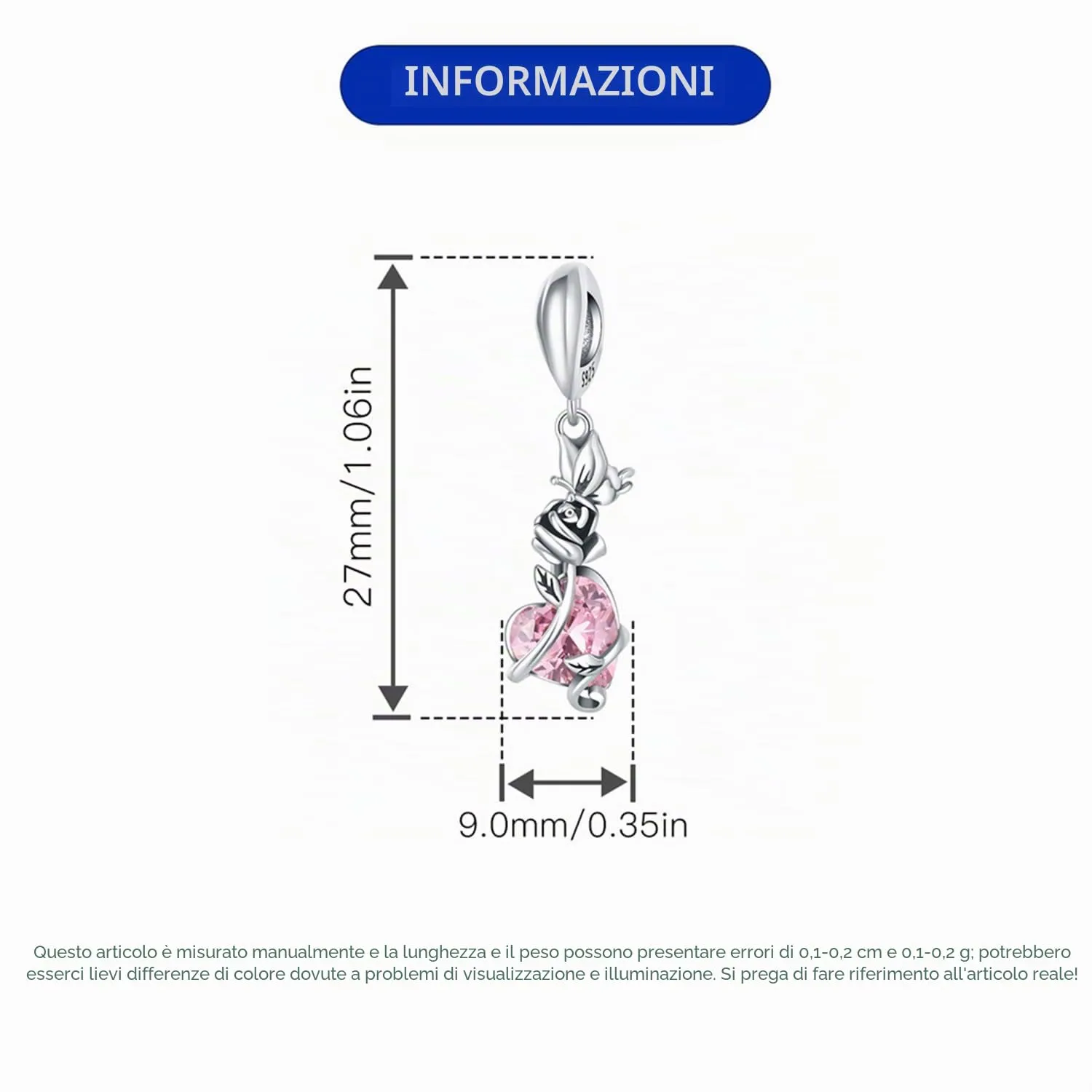 CYCUFF - Charm in argento Sterling 925, adatti per collane con charm, perline per bracciali e gioielli regalo per donne, FASCINO, Argento sterling - immagine 4
