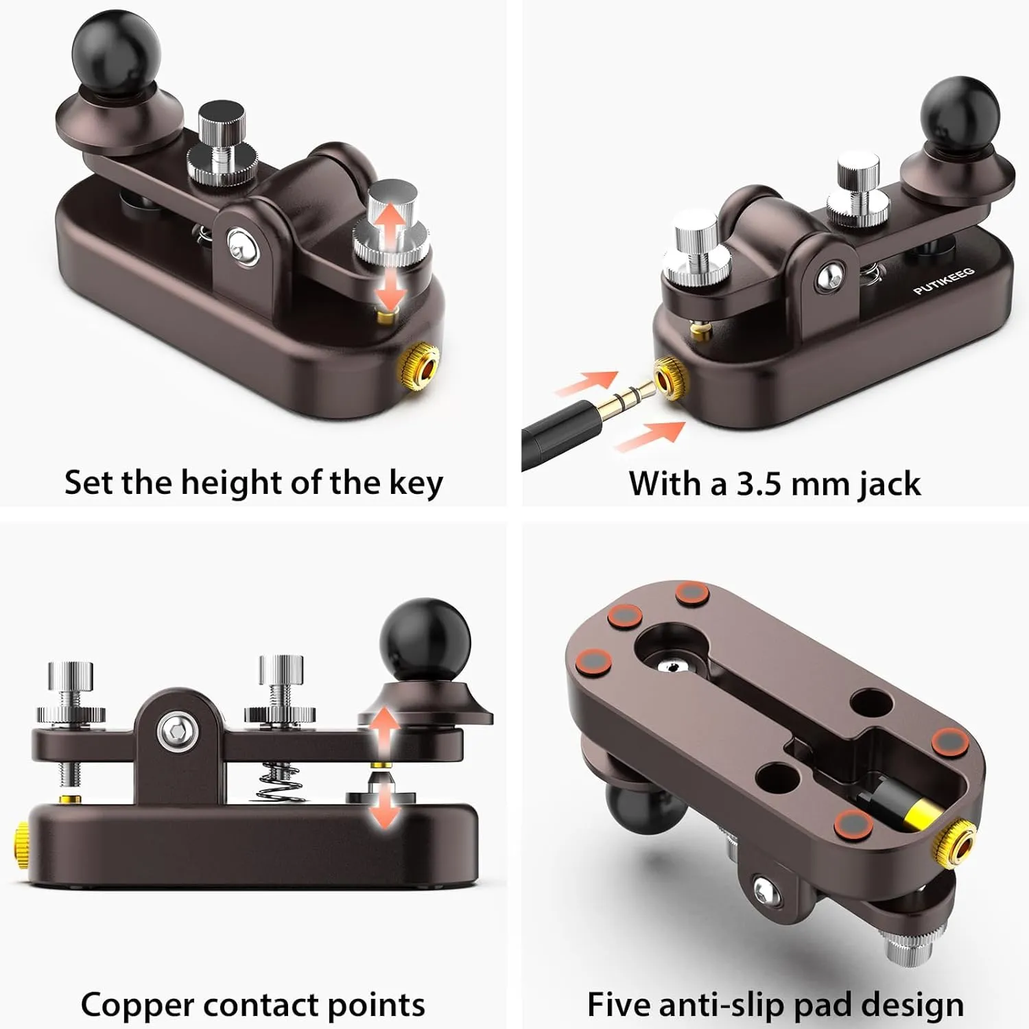 Putikeeg CW, tasto Morse, tasto per telegrafo, telecomando per amatoriali, codice Morse, tastiera per telegramma, trasmettitore Morse, tasti CW dritti (marrone-1) - immagine 3