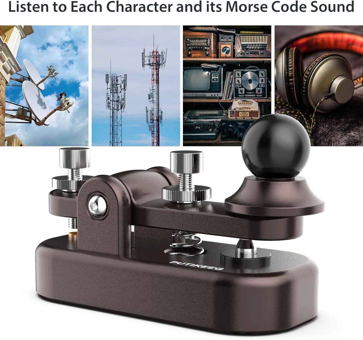 Putikeeg CW, tasto Morse, tasto per telegrafo, telecomando per amatoriali, codice Morse, tastiera per telegramma, trasmettitore Morse, tasti CW dritti (marrone-1) - immagine 4