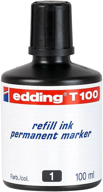 Edding T100 Flacone di ricarica per pennarello indelebile - Capacità 100 ml - Colore nero - immagine 1