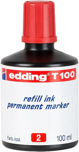 Edding T100 Flacone di ricarica per pennarello indelebile - Capacità 100 ml - Colore rosso - immagine 1