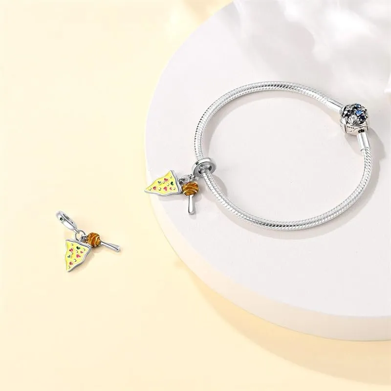 CYCUFF Sterling Silver Charms 925 per Bracciale Europeo, Collane Pendente Perline Gioielli Regalo per Le Donne Amici di Famiglia (set di charms in due pezzi con pizza gourmet) - immagine 4
