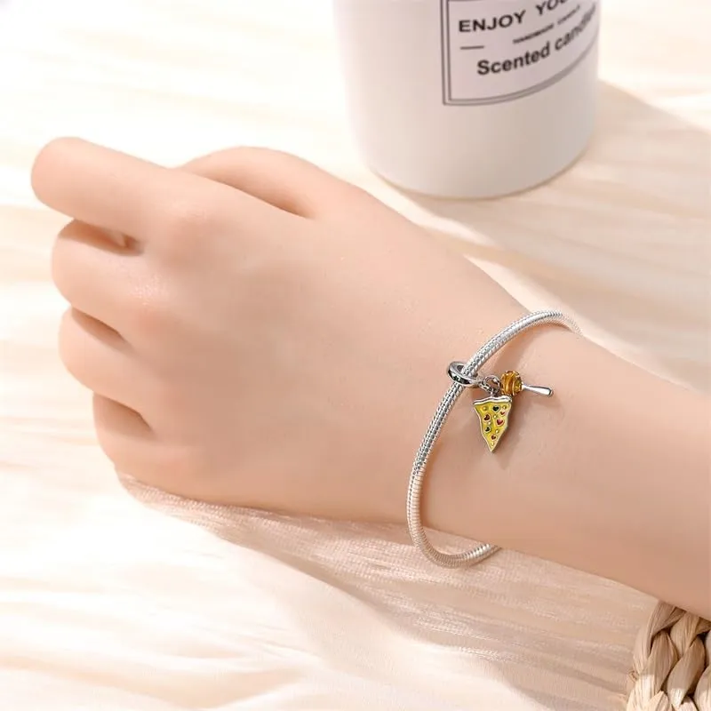 CYCUFF Sterling Silver Charms 925 per Bracciale Europeo, Collane Pendente Perline Gioielli Regalo per Le Donne Amici di Famiglia (set di charms in due pezzi con pizza gourmet) - immagine 6
