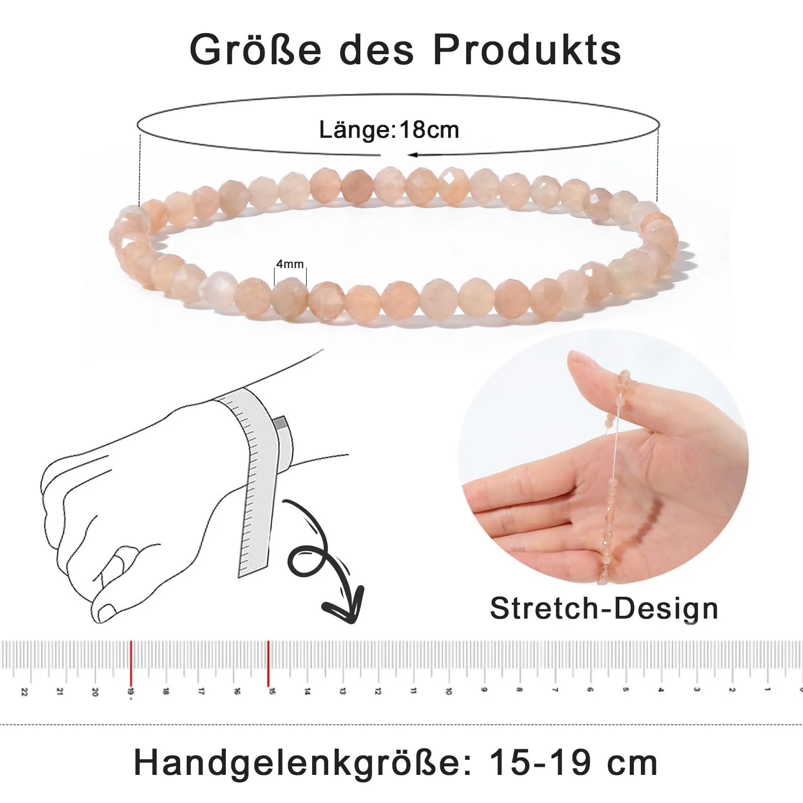 Ruby Bracciale con perle da donna - Bracciale di alta qualità da 4 mm realizzato con pietre naturali autentiche sfaccettate - Con confezione regalo inclusa - immagine 3