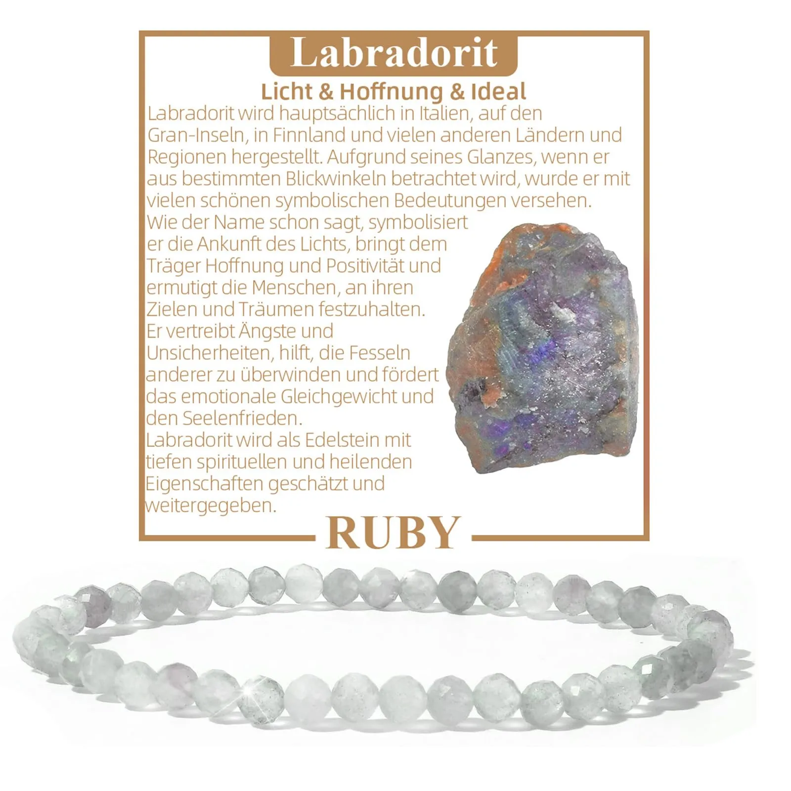 Ruby Bracciale con perle da donna - Bracciale di alta qualità da 4 mm realizzato con pietre naturali autentiche sfaccettate - Con confezione regalo inclusa - immagine 1