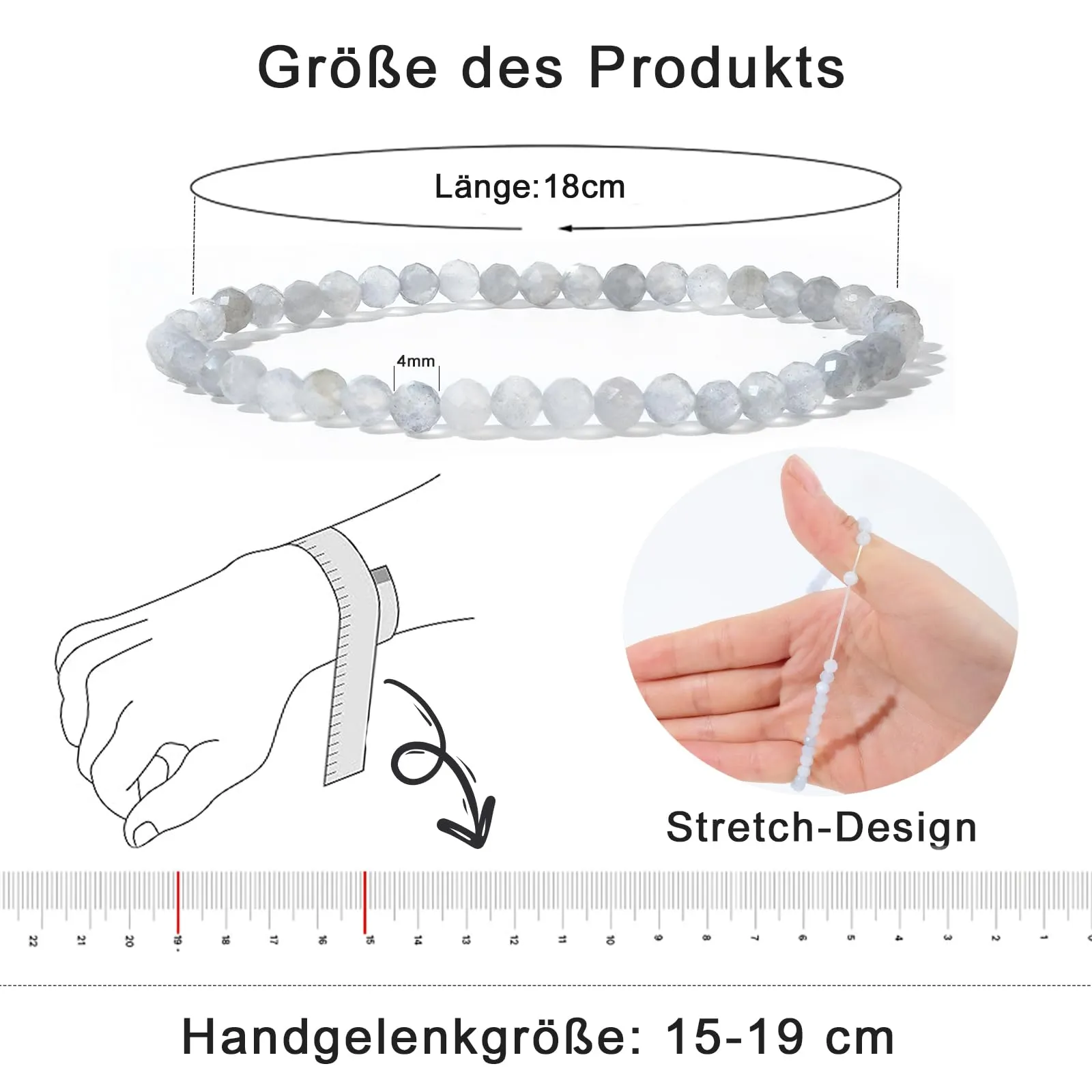 Ruby Bracciale con perle da donna - Bracciale di alta qualità da 4 mm realizzato con pietre naturali autentiche sfaccettate - Con confezione regalo inclusa - immagine 3