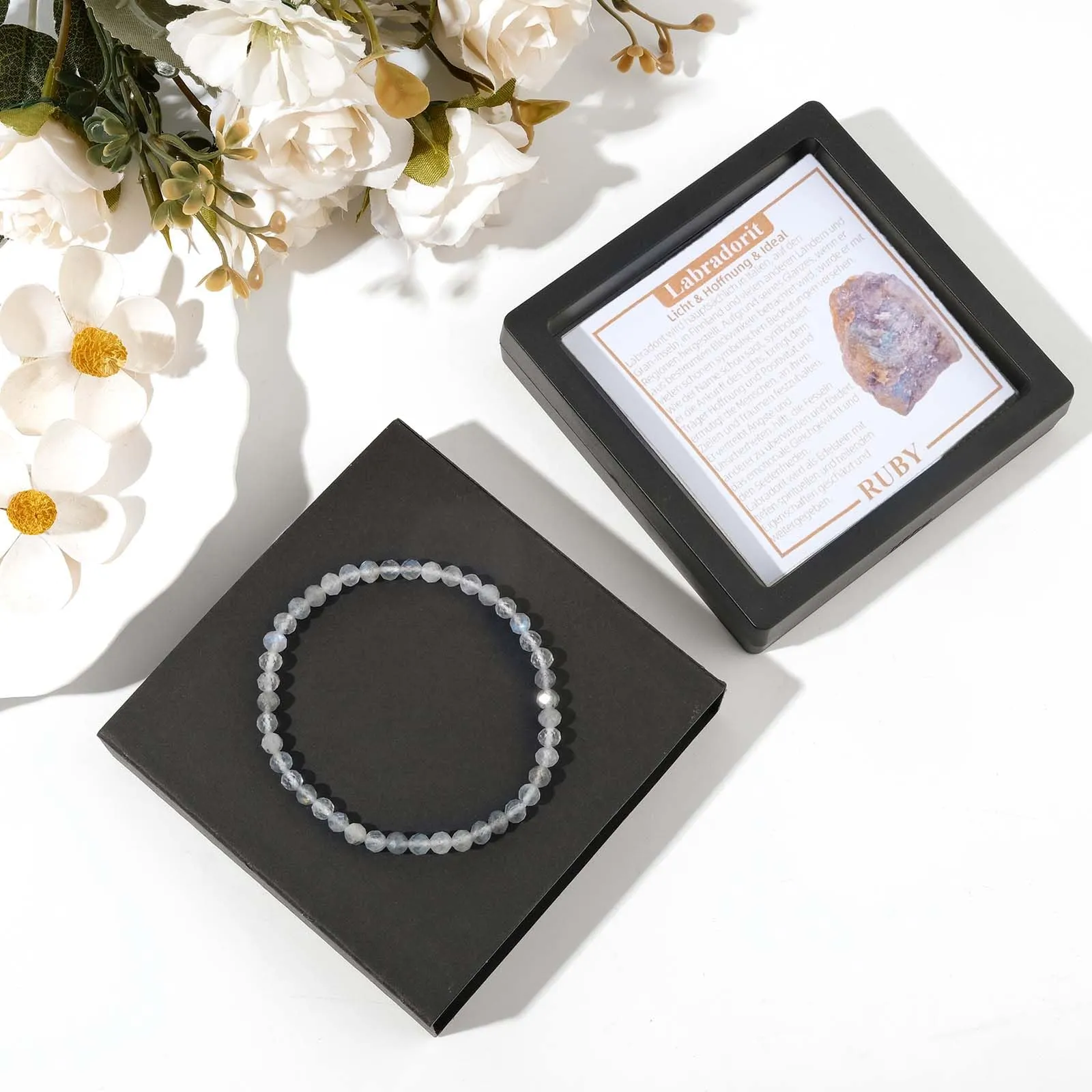 Ruby Bracciale con perle da donna - Bracciale di alta qualità da 4 mm realizzato con pietre naturali autentiche sfaccettate - Con confezione regalo inclusa - immagine 5