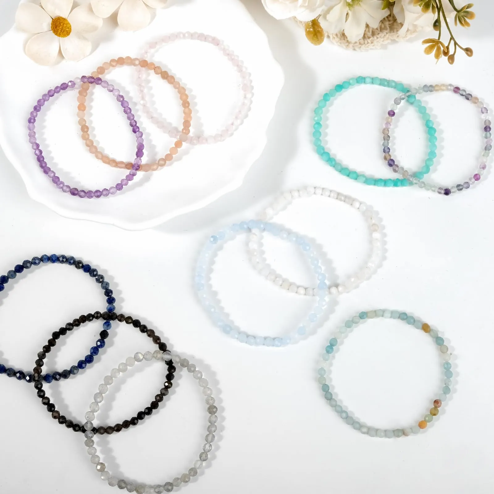 Ruby Bracciale con perle da donna - Bracciale di alta qualità da 4 mm realizzato con pietre naturali autentiche sfaccettate - Con confezione regalo inclusa - immagine 6