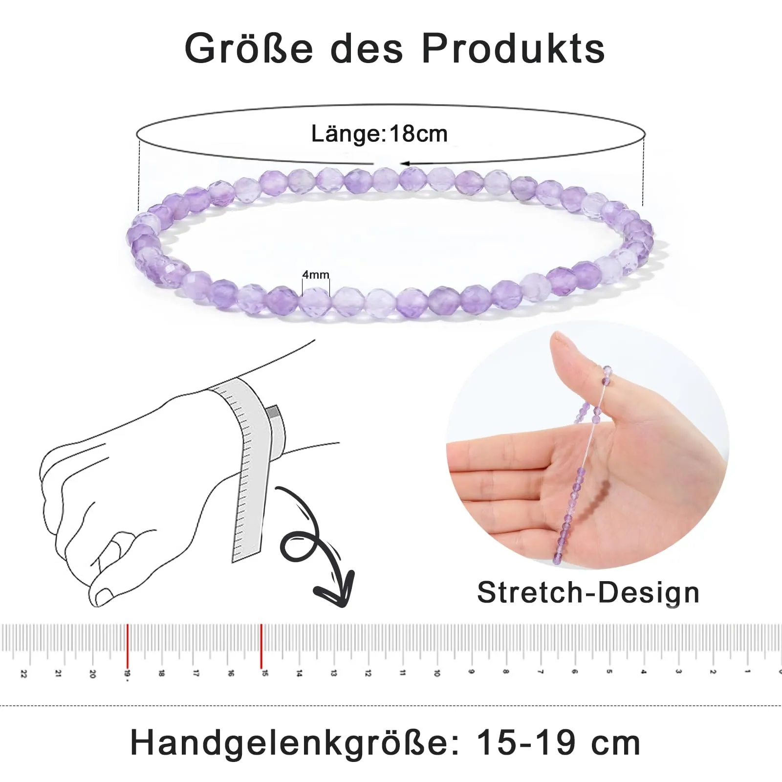 Ruby Bracciale con perle da donna - Bracciale di alta qualità da 4 mm realizzato con pietre naturali autentiche sfaccettate - Con confezione regalo inclusa - immagine 3