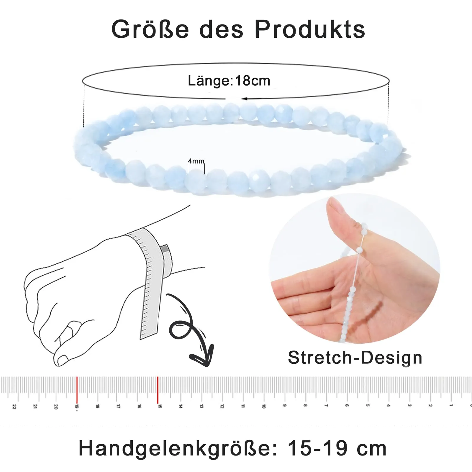 Ruby Bracciale con perle da donna - Bracciale di alta qualità da 4 mm realizzato con pietre naturali autentiche sfaccettate - Con confezione regalo inclusa - immagine 3