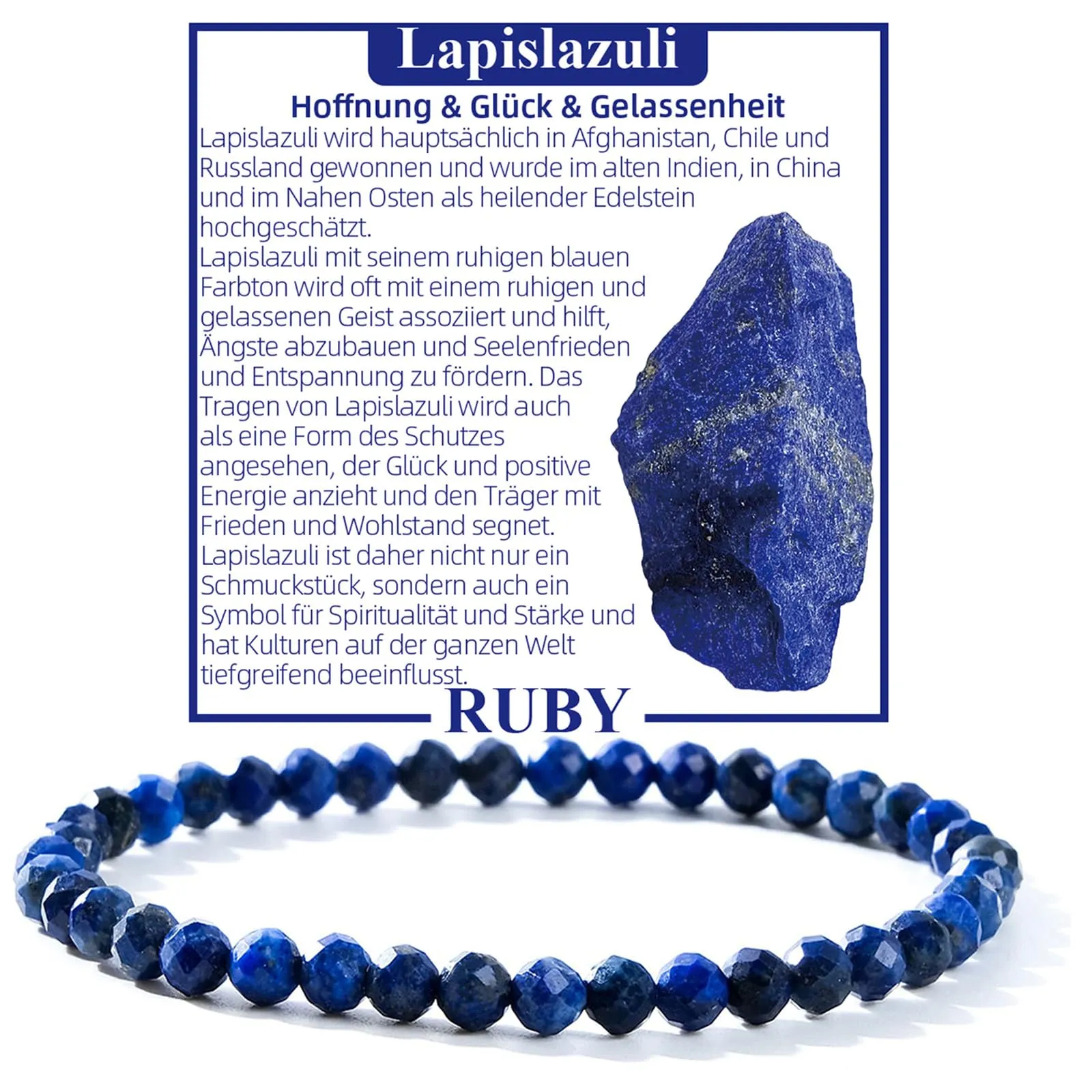 Ruby Bracciale con perle da donna - Bracciale di alta qualità da 4 mm realizzato con pietre naturali autentiche sfaccettate - Con confezione regalo inclusa - immagine 1