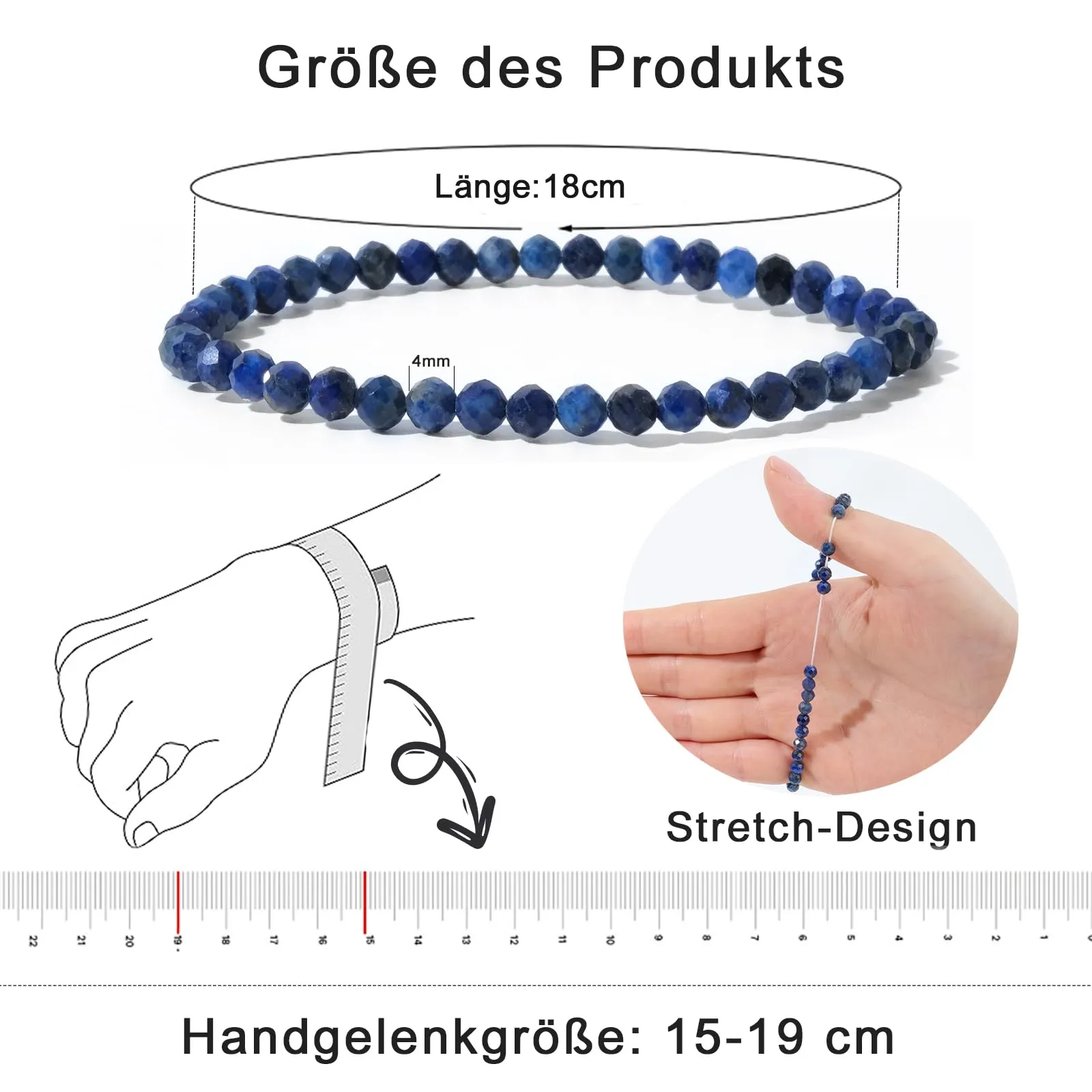 Ruby Bracciale con perle da donna - Bracciale di alta qualità da 4 mm realizzato con pietre naturali autentiche sfaccettate - Con confezione regalo inclusa - immagine 3