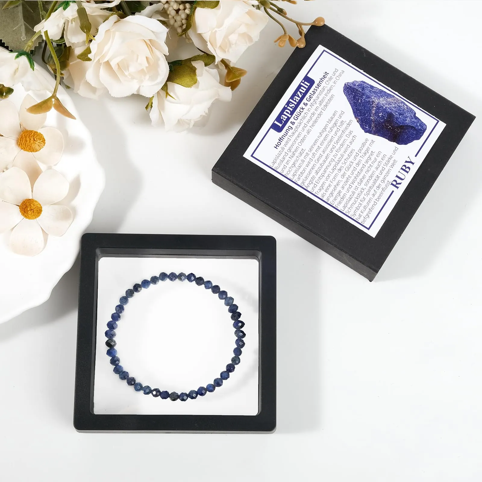 Ruby Bracciale con perle da donna - Bracciale di alta qualità da 4 mm realizzato con pietre naturali autentiche sfaccettate - Con confezione regalo inclusa - immagine 5