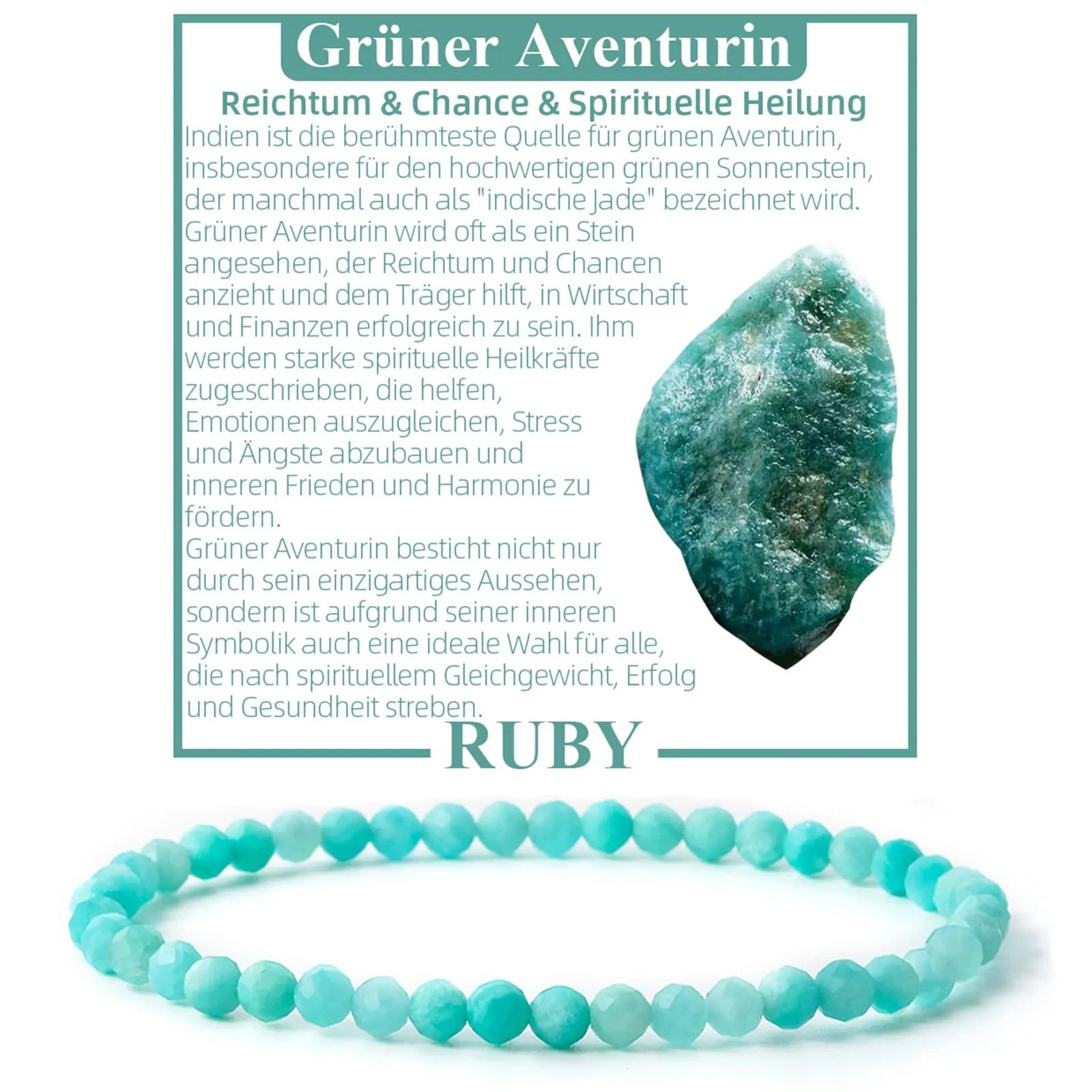 Ruby Bracciale con perle da donna - Bracciale di alta qualità da 4 mm realizzato con pietre naturali autentiche sfaccettate - Con confezione regalo inclusa - immagine 1