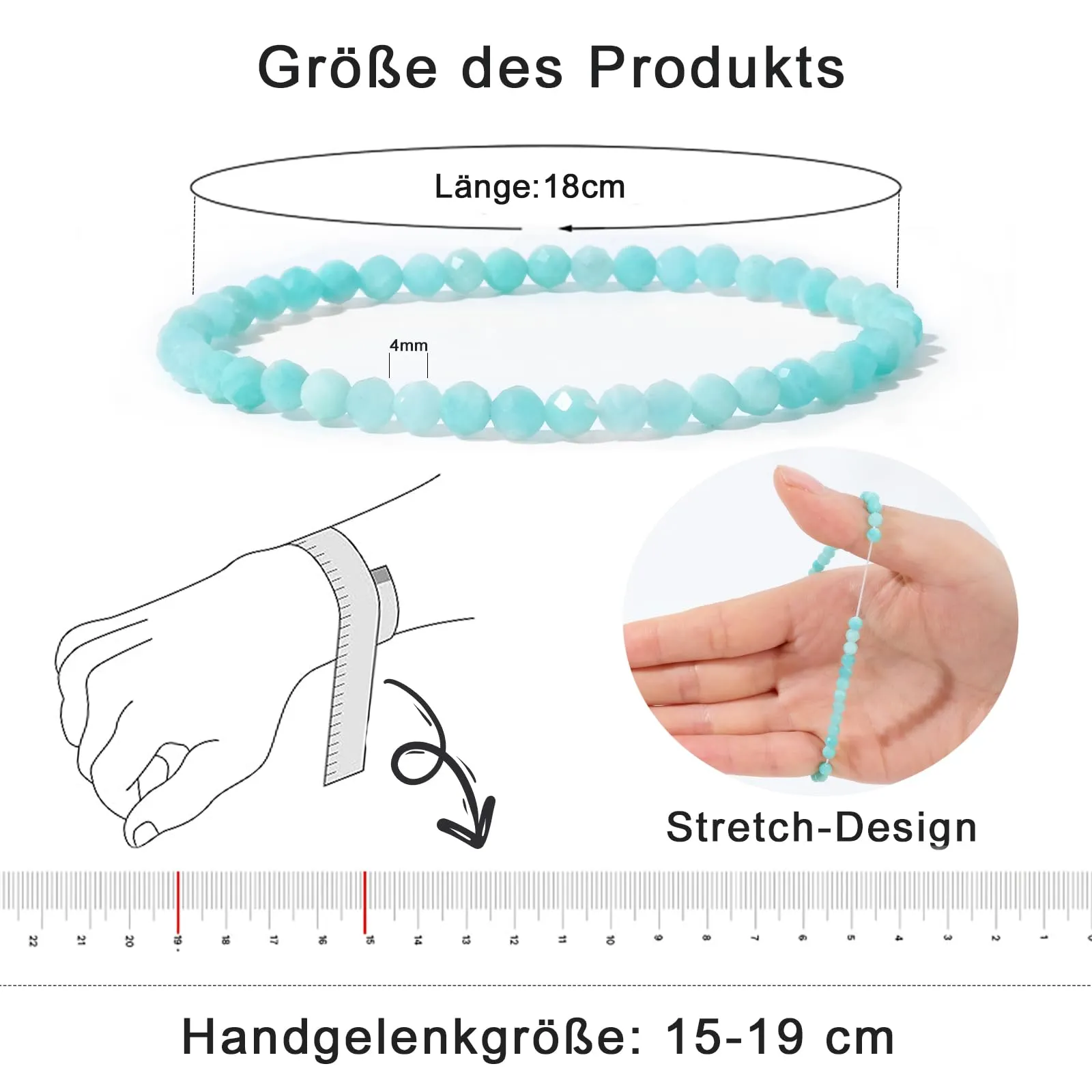 Ruby Bracciale con perle da donna - Bracciale di alta qualità da 4 mm realizzato con pietre naturali autentiche sfaccettate - Con confezione regalo inclusa - immagine 3