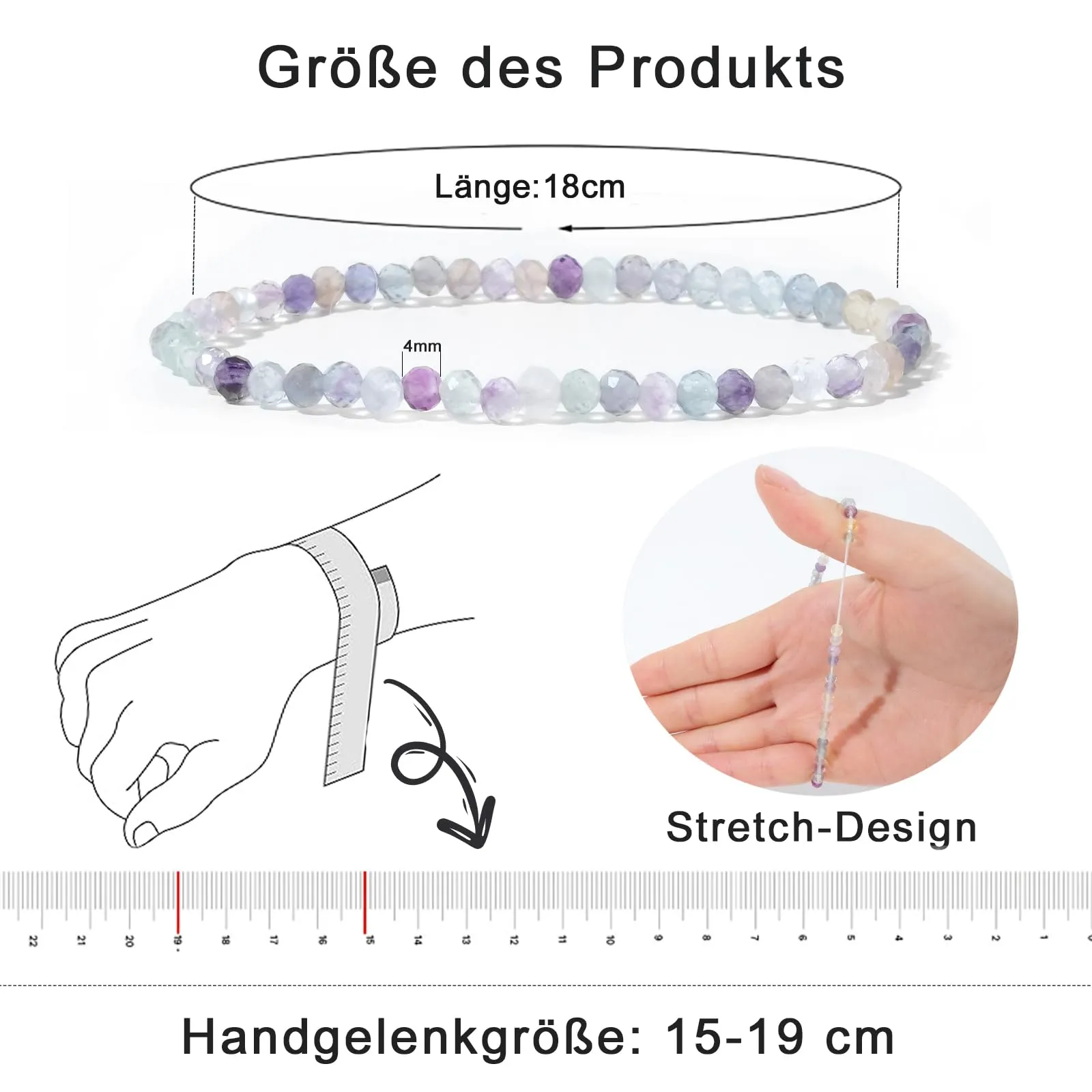 Ruby Bracciale con perle da donna - Bracciale di alta qualità da 4 mm realizzato con pietre naturali autentiche sfaccettate - Con confezione regalo inclusa - immagine 3