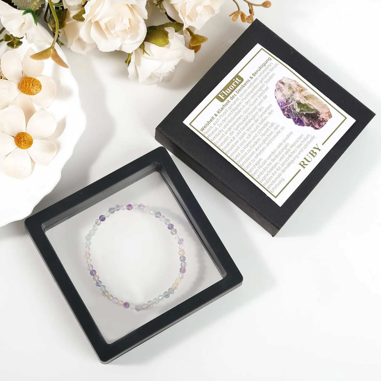 Ruby Bracciale con perle da donna - Bracciale di alta qualità da 4 mm realizzato con pietre naturali autentiche sfaccettate - Con confezione regalo inclusa - immagine 5