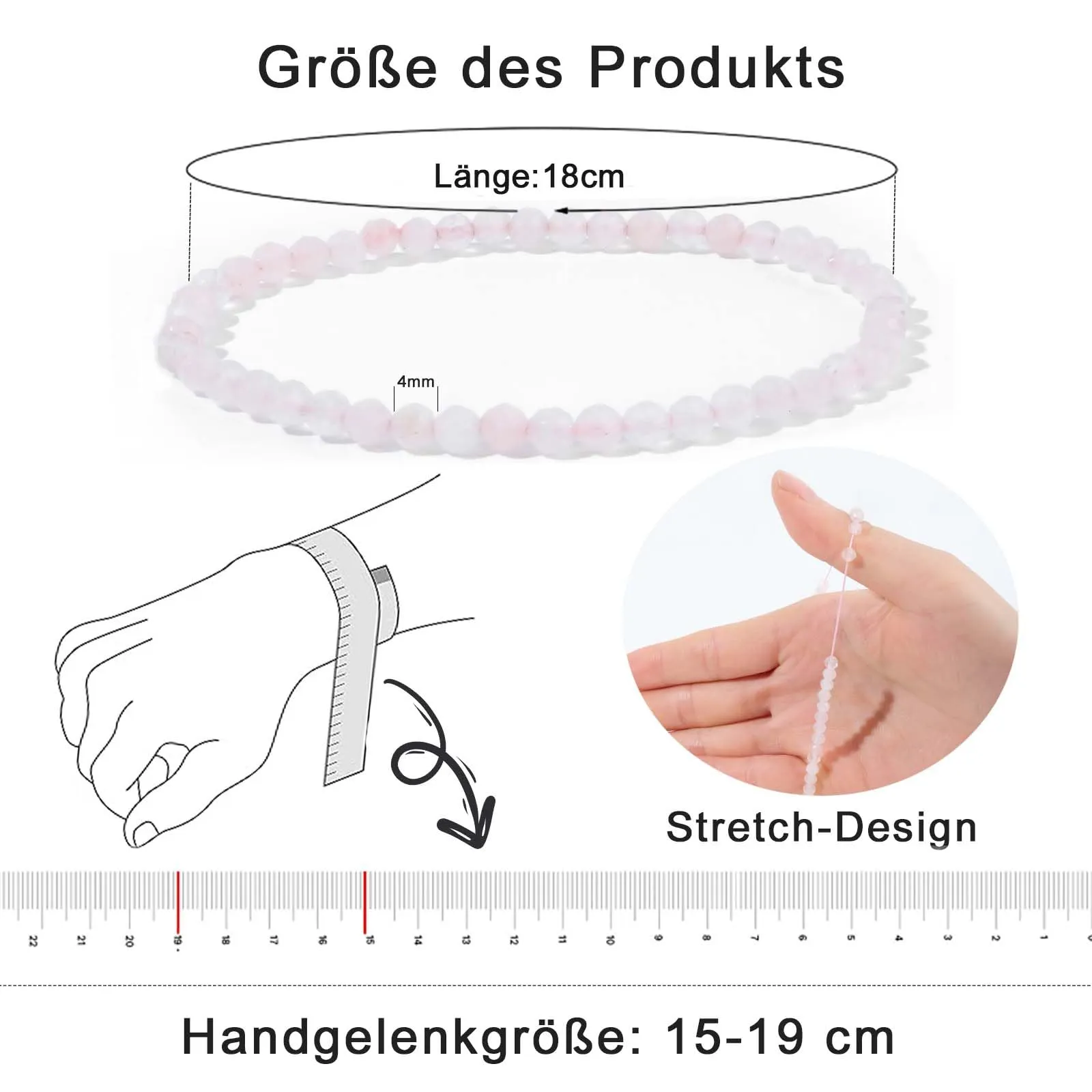 Ruby Bracciale con perle da donna - Bracciale di alta qualità da 4 mm realizzato con pietre naturali autentiche sfaccettate - Con confezione regalo inclusa - immagine 3