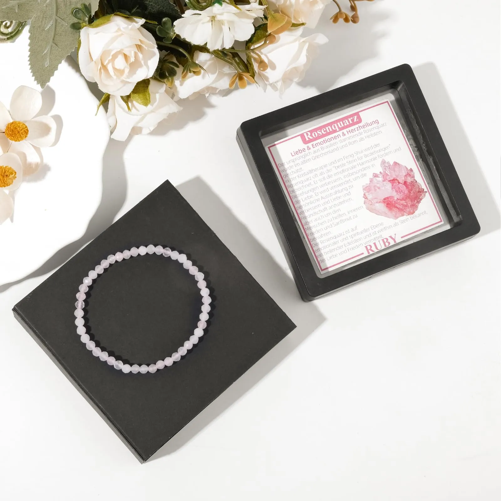 Ruby Bracciale con perle da donna - Bracciale di alta qualità da 4 mm realizzato con pietre naturali autentiche sfaccettate - Con confezione regalo inclusa - immagine 5