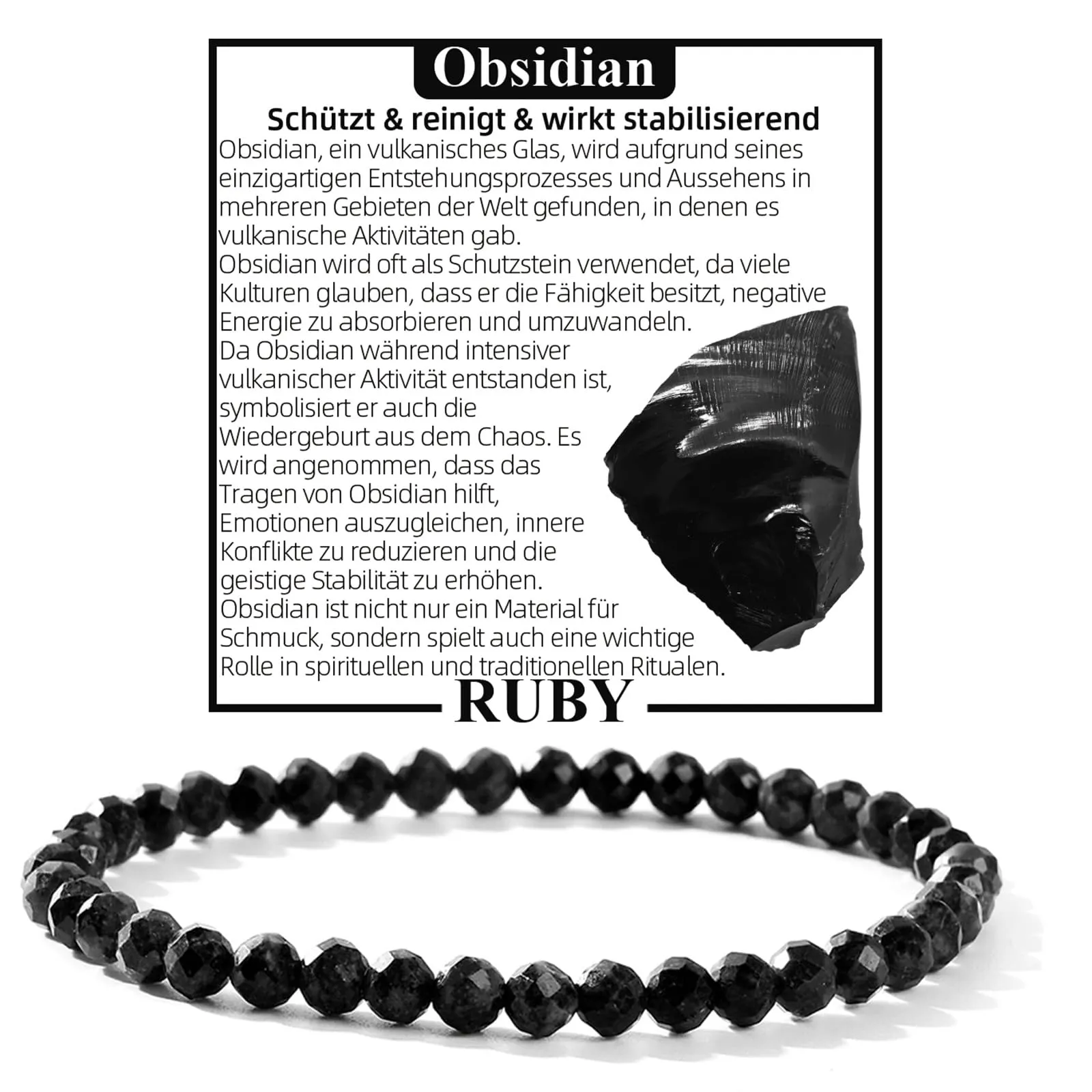 Ruby Bracciale con perle da donna - Bracciale di alta qualità da 4 mm realizzato con pietre naturali autentiche sfaccettate - Con confezione regalo inclusa - immagine 1