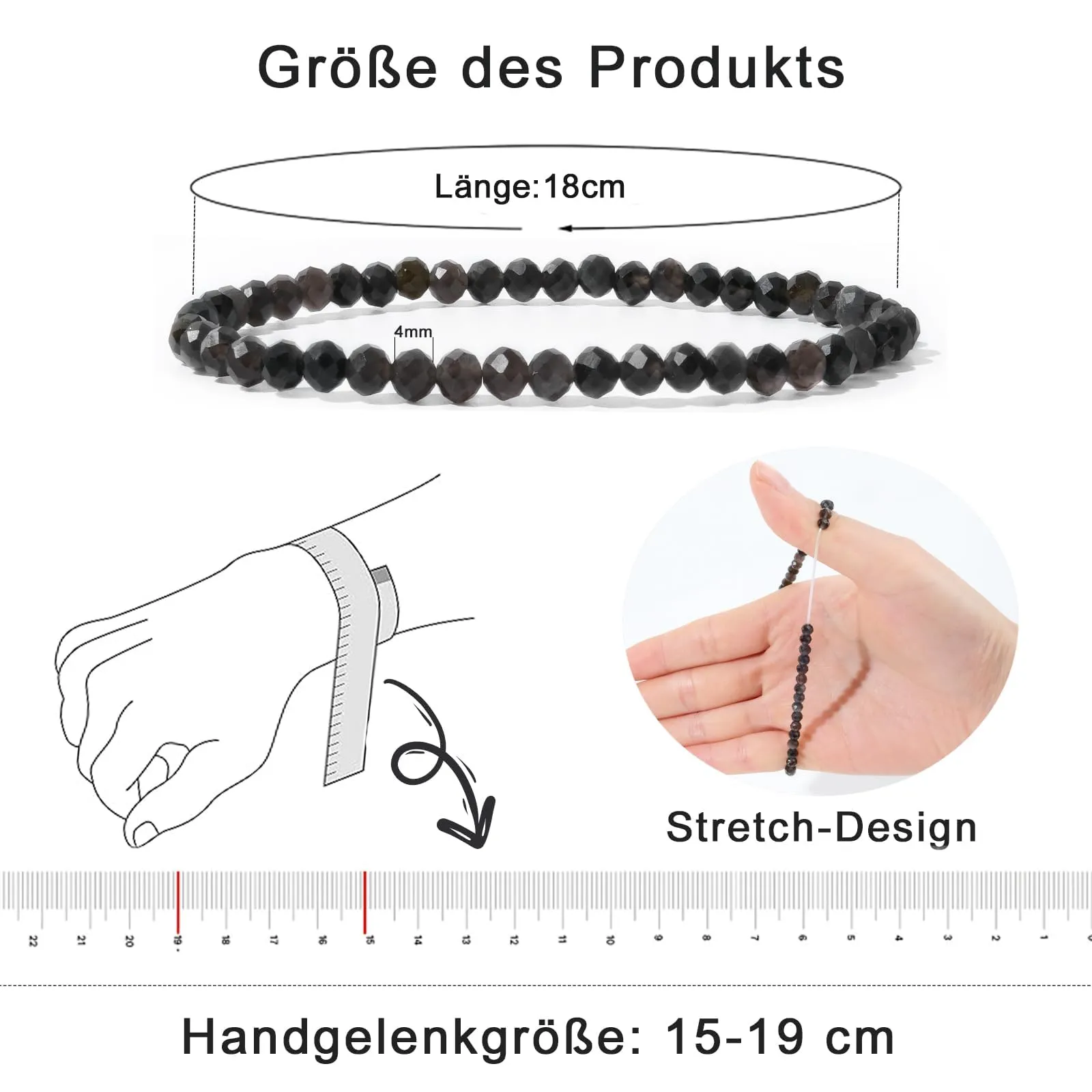 Ruby Bracciale con perle da donna - Bracciale di alta qualità da 4 mm realizzato con pietre naturali autentiche sfaccettate - Con confezione regalo inclusa - immagine 3