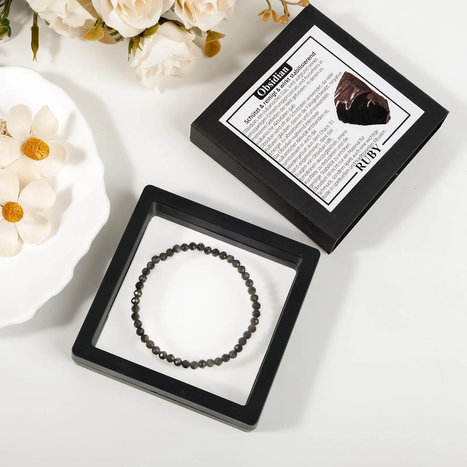 Ruby Bracciale con perle da donna - Bracciale di alta qualità da 4 mm realizzato con pietre naturali autentiche sfaccettate - Con confezione regalo inclusa - immagine 5