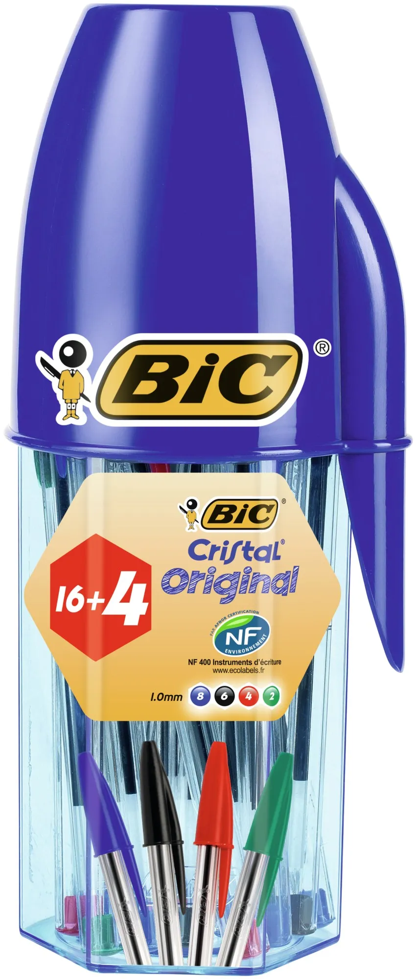 Bic Cristal Original Megatube con 16+4 penne a sfera in omaggio - Punta tonda da 1 mm - Tratto da 04 mm - Inchiostro a base d'olio - Colori assortiti - immagine 1
