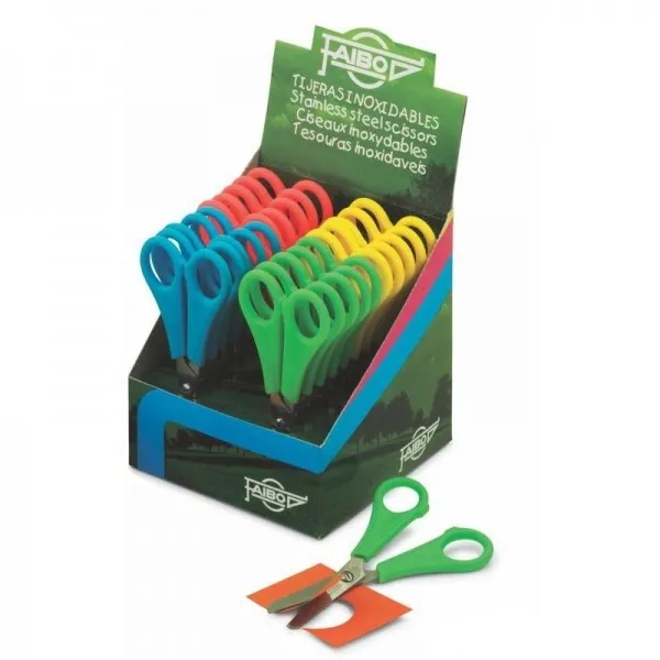 Faibo Espositore da 20 forbici per la scuola 13cm - Punta tonda - Acciaio inossidabile - Colori assortiti - immagine 1