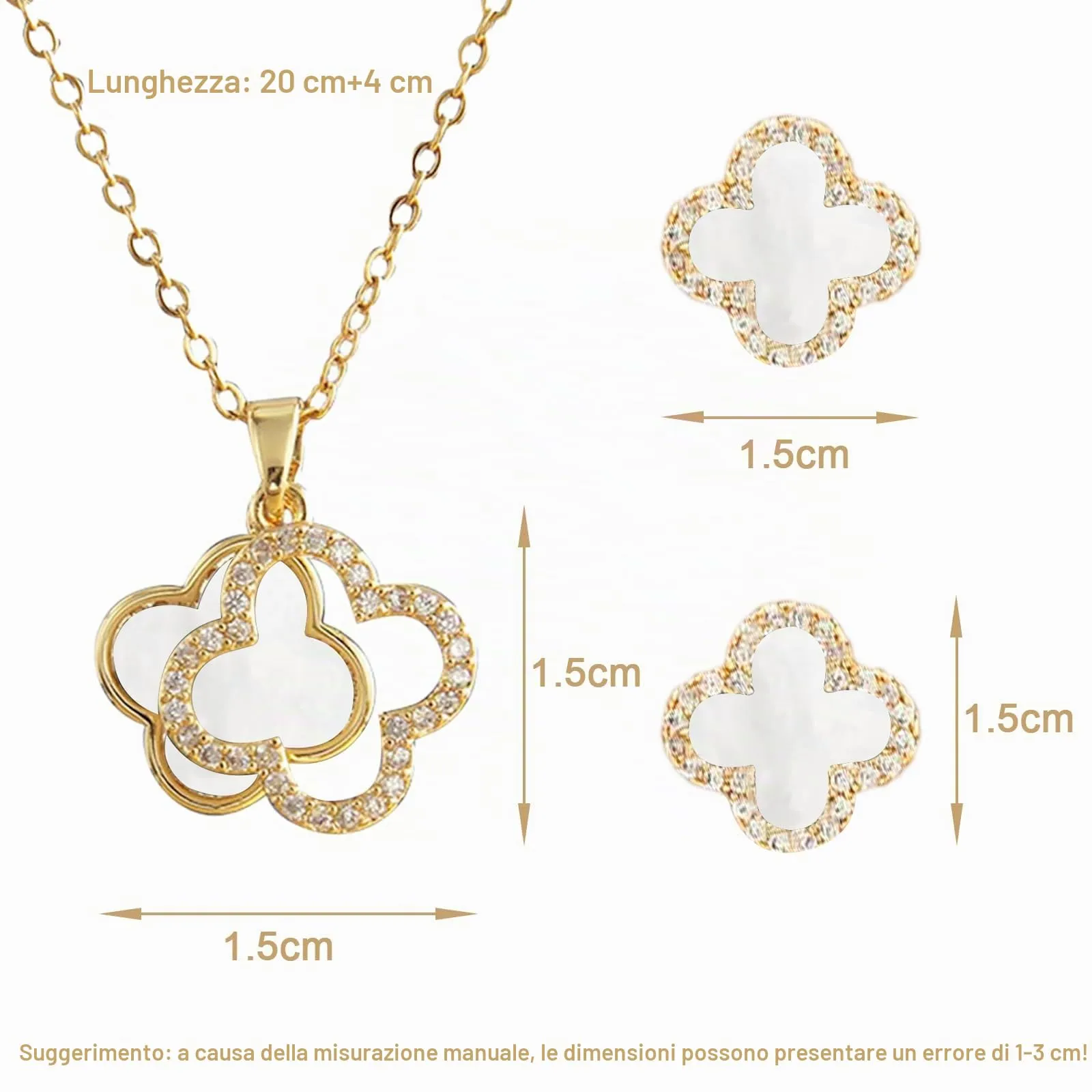 XIWCAFC Quadrifoglio Set di Gioielli da Donna,18K oro rosa Parure Gioielli Set Acciaio al Titanio Set di Collana e Orecchini Parure di Gioielli da Sposa Damigella d'Onore Regalo Dirndl Gioielli (W1) - immagine 2