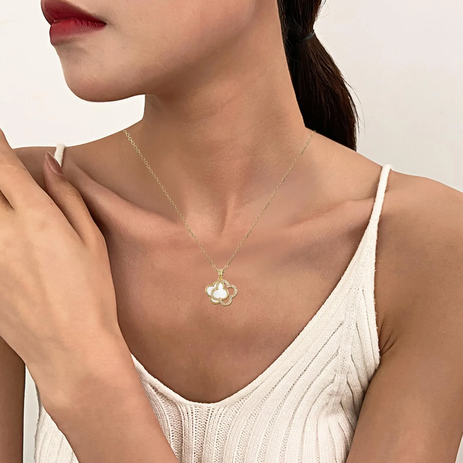 XIWCAFC Quadrifoglio Set di Gioielli da Donna,18K oro rosa Parure Gioielli Set Acciaio al Titanio Set di Collana e Orecchini Parure di Gioielli da Sposa Damigella d'Onore Regalo Dirndl Gioielli (W1) - immagine 3