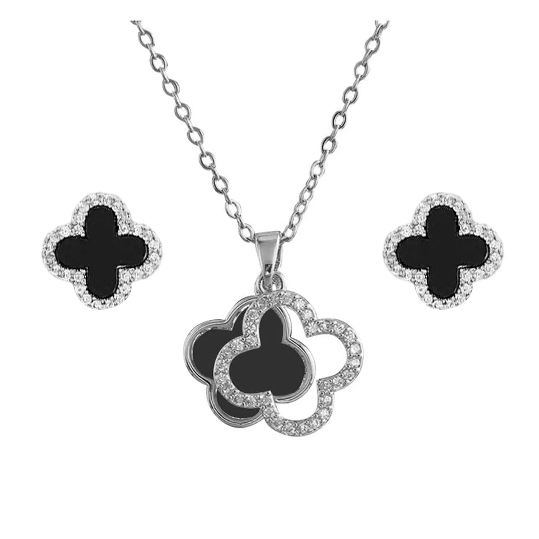 XIWCAFC Quadrifoglio Set di Gioielli da Donna,18K oro rosa Parure Gioielli Set Acciaio al Titanio Set di Collana e Orecchini Parure di Gioielli da Sposa Damigella d'Onore Regalo Dirndl Gioielli (B2) - immagine 1