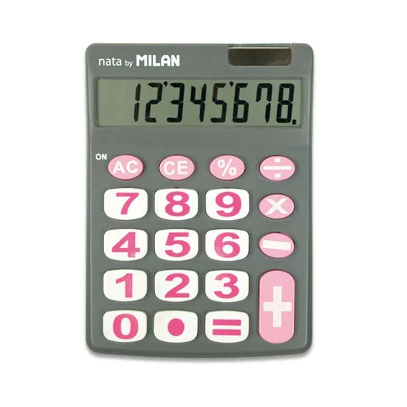 Calcolatrice da tavolo Milan a 8 cifre - Tasti grandi - Spegnimento automatico - Grigio e rosa - immagine 1