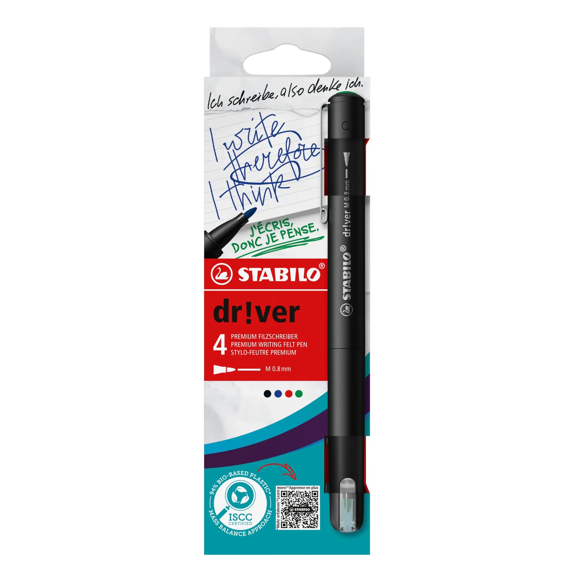 STABILO dr!ver penna tecnica Medio Nero Blu Verde Rosso 4 pz - immagine 1