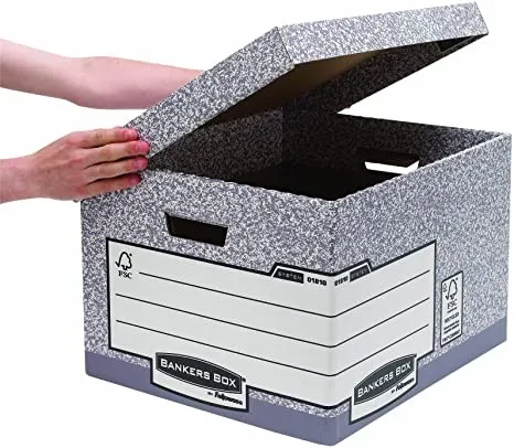 Fellowes Contenitore per carpette Bankers - Assemblaggio automatico Fastfold - Cartone riciclato certificato FSC - Colore grigio - immagine 1