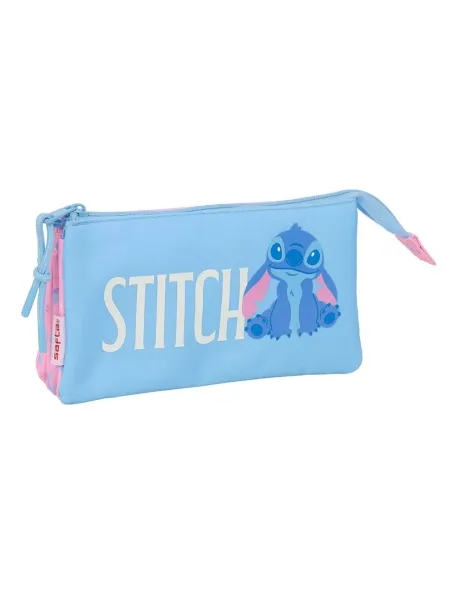 Astuccio Safta Stitch Bright - 3 scomparti con cerniera - Tasca interna - 06 l - 220x30x120 mm - Blu - immagine 1