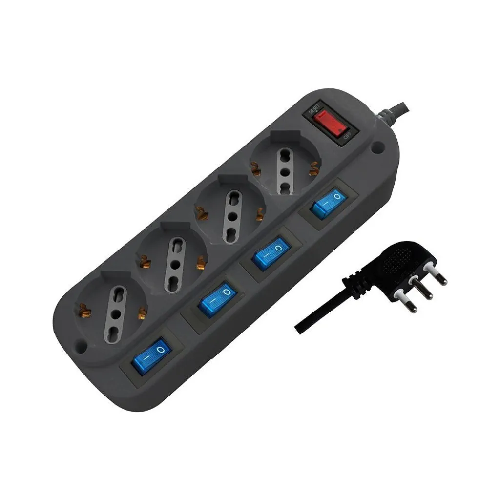 V-TAC Multipresa con 4 Prese 10/16A 2P+T Bipasso/Schuko 45° e 4 Interruttori Indipendenti e Protezione Sovraccarico 3500W e Cavo 15m Spina 16A 2P+T Colore Nero - immagine 1