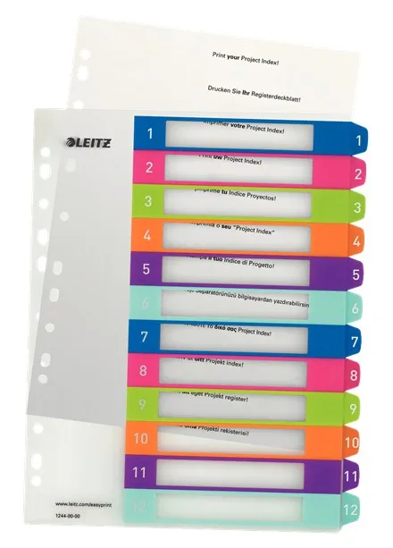 Leitz WOW Indice in plastica stampabile multicolore 12 schede - Multiforo - Formato A4 - Colore traslucido - immagine 1
